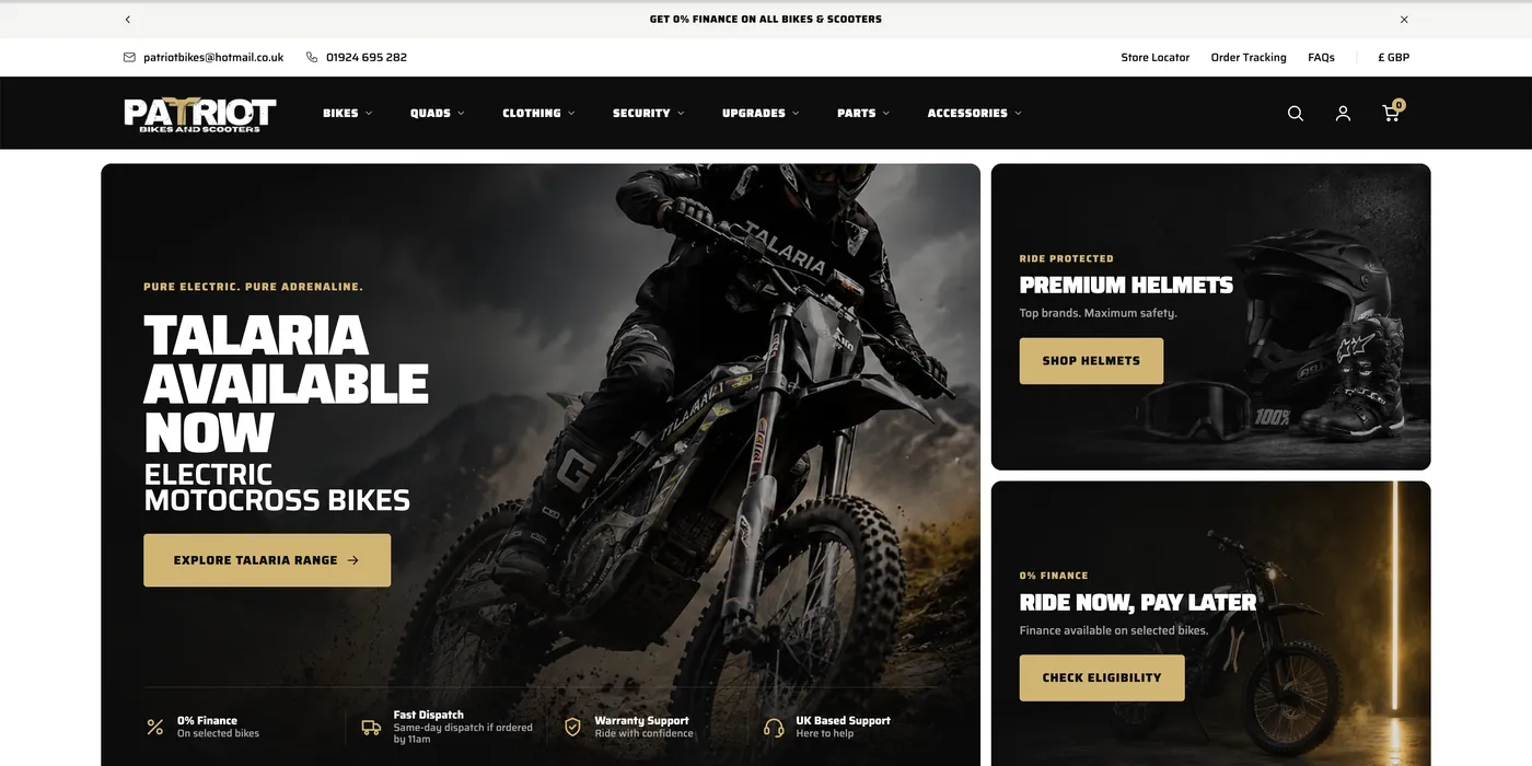 Screenshot of the Patriot Bikes website
