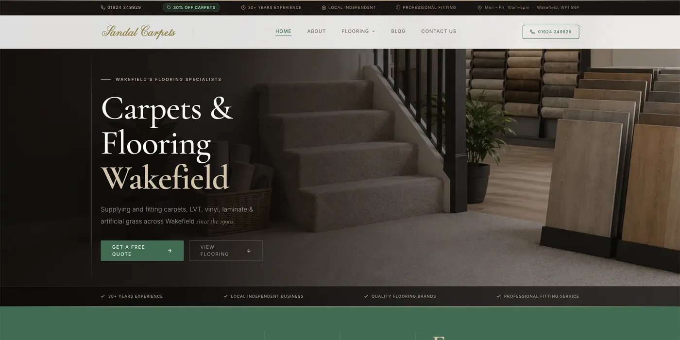 Screenshot of the Sandal Carpets website